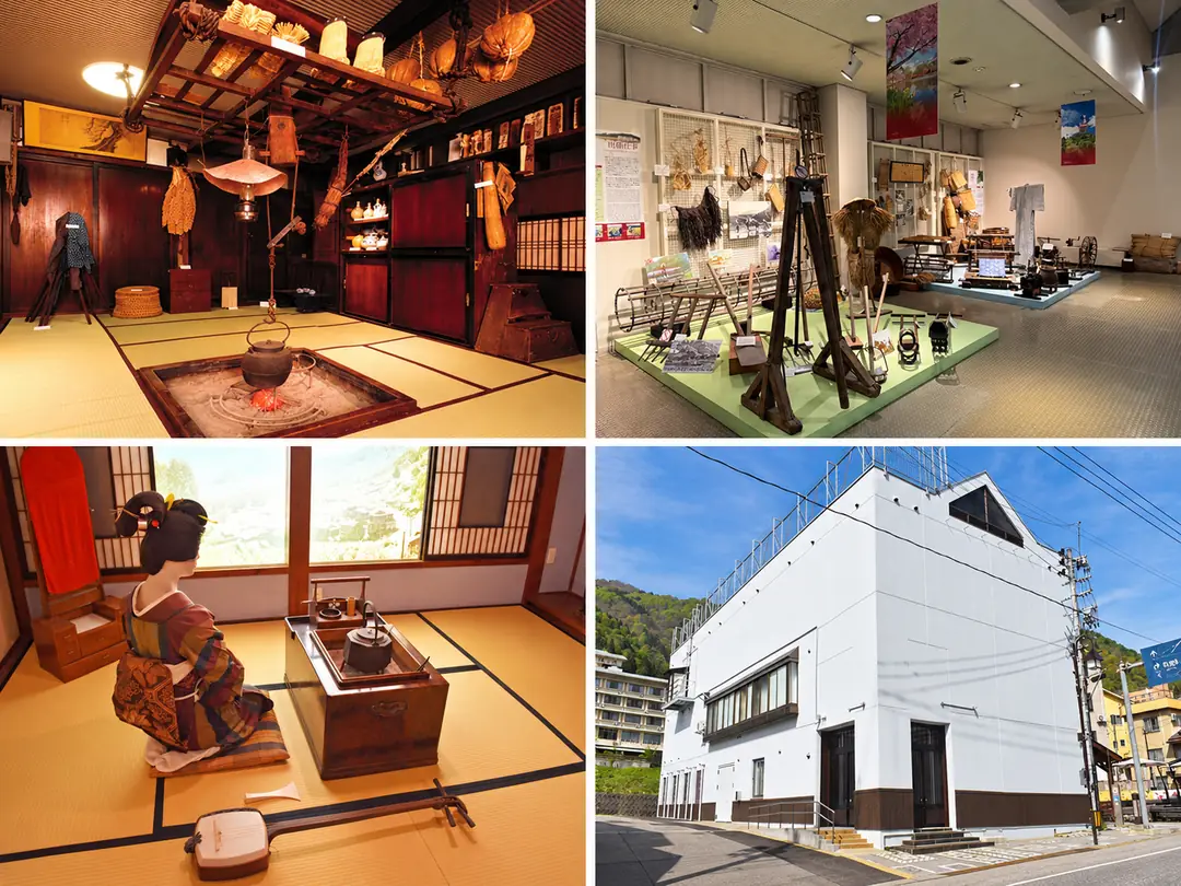いろりのある座敷や民具の展示と、建物の外観